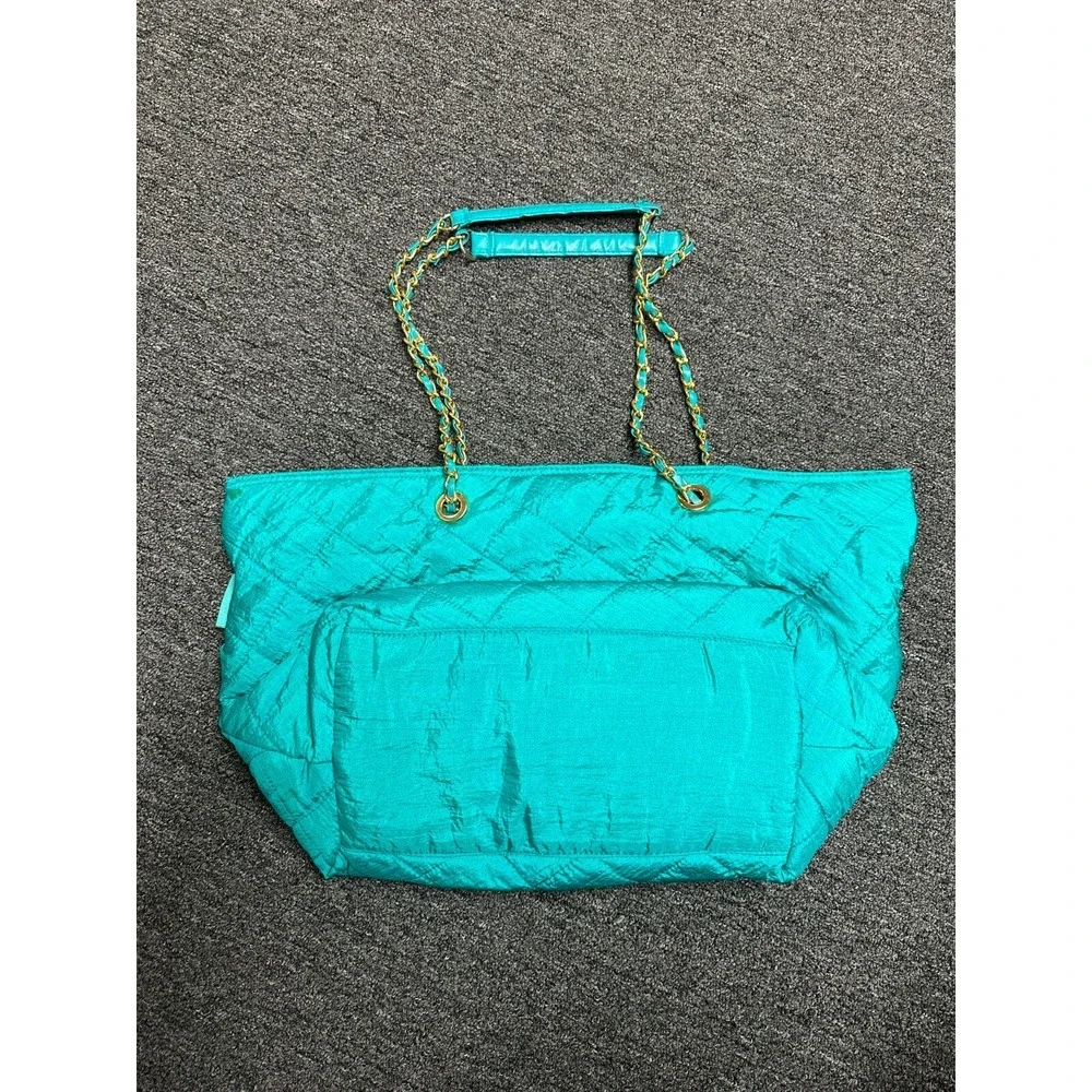 Vintage 80's Babies Alley Diaper‎ Bag Quilted Teal Green Retro Tote Chain Straps